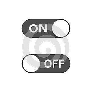 Switch on or off. Toggle to enable or disable. Switcher on device to control mode. Sliding element. Dark and day mode. Vector EPS