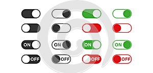 Switch toggle buttons. ON and OFF vector icons set in flat style. App interface