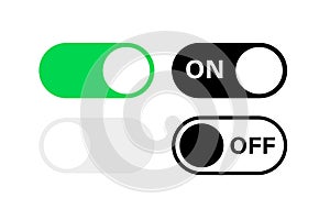 Switch toggle buttons ON OFF. Vector isolated web elements. Mobile app interface switch buttons and icon. Stock vector