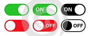 Switch toggle buttons ON OFF. Vector isolated web elements. Mobile app interface switch buttons and icon. Stock vector