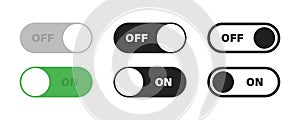 Switch toggle green grey isolated vector elements. User On and Off button symbol sign or icon. Technology concept. Internet or wed