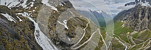 Switchbacks of the narrow mountain road at the Trollstigen