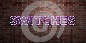 SWITCHES - fluorescent Neon tube Sign on brickwork - Front view - 3D rendered royalty free stock picture