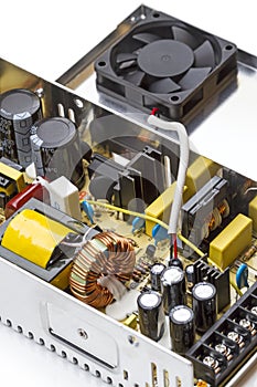 Switching power supply with the lid open