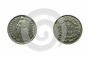 Switzerland 1 Franc, Helvetia standing copper-nickel 1968-2022