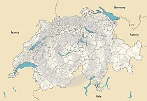 Switzerland administrative map with neighbouring countries