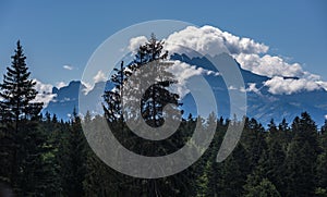 Switzerland: Clouds and panoramic mountain view