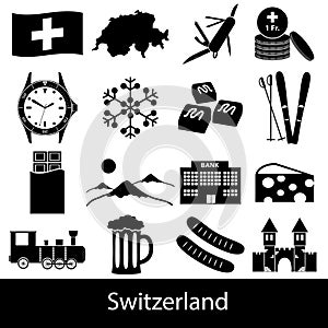 Switzerland country theme symbols icons set