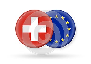 Switzerland and EU circle flags. 3d icon. European Union and Swiss national symbols. Vector