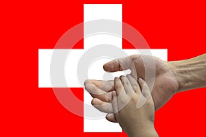 Switzerland flag, intergration of a multicultural group of young people