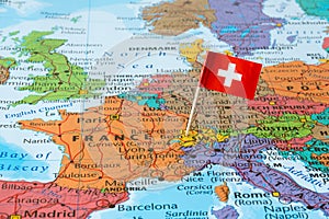 Switzerland flag pin on map