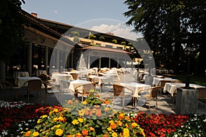 The garden restaurant of at the hotel Castello del Sole in AScona. photo