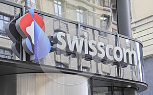 Switzerland; Geneva; March 9, 2018; Swisscom sign board; Swisscom is major telecommunication provider in Switzerland based in