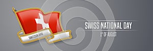 Switzerland happy national day greeting card, banner vector illustration