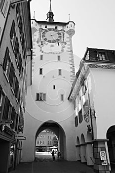 Switzerland: The historic clock tower in Baden City in canton Aargau photo
