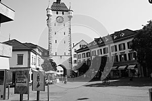 Switzerland: The historic clock tower in Baden City in canton Aargau photo