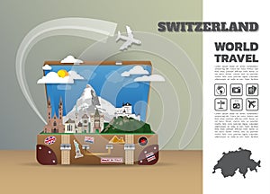 Switzerland Landmark Global Travel And Journey Infographic luggage.3D Design Vector Template.vector/illustration. can be used for