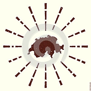 Switzerland Logo. Grunge sunburst poster with map.