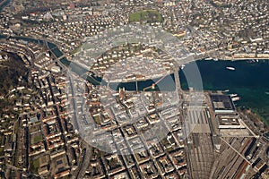 Switzerland Lucerne Chapel Bridge Luzern City lake aerial view p