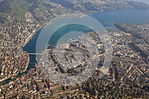 Switzerland Lucerne main station Luzern City lake aerial view ph