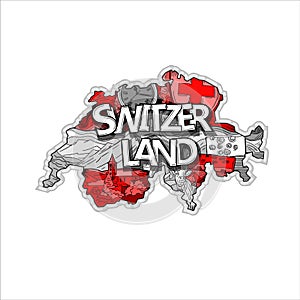 Switzerland map in hand drawn doodle style with main national values.