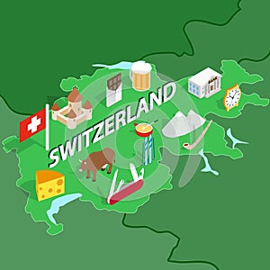 Switzerland map, isometric 3d style