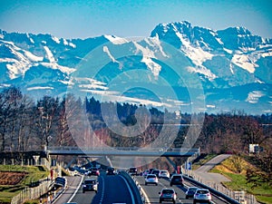 Switzerland mountains and highway