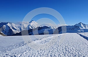 Switzerland: MÃ¶nchshut mountain panoramic view to the melting glaciers