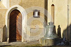 Switzerland: The old clock of the church in Scharans, Domleschg, canton GraubÃÂ¼nden photo