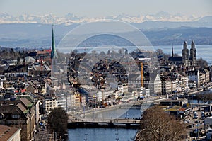 Switzerland: Panoramic view of the old town of ZÃ¼rich-City with