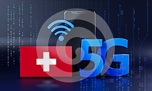 Switzerland Ready for 5G Connection Concept. 3D Rendering Smartphone Technology Background