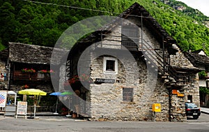 Switzerland: A restaurant at Tenero in the Verzasca valley river