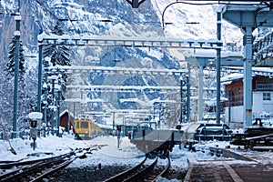 Switzerland`s Snowy Railway cold Station