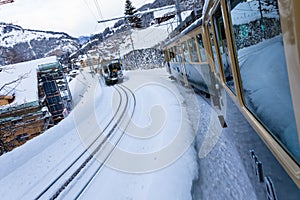 Switzerland`s Snowy Railway cold Station