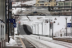 Switzerland`s Snowy Railway cold Station