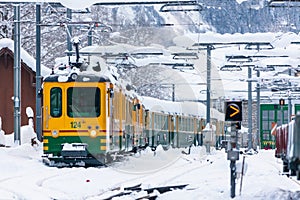 Switzerland`s Snowy Railway cold Station