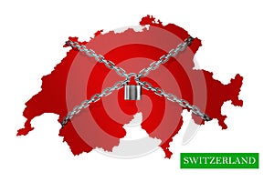 Switzerland Shutdown Chain and padlock Lock Down. 3D illustration