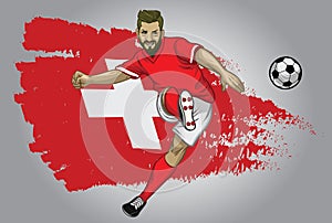 Switzerland soccer player with flag as a background