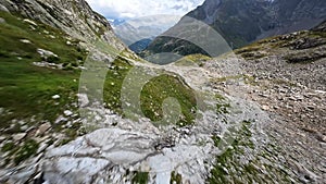 Switzerland Susten Pass mountain pass in the Swiss Alps. Connecting Innertkirchen with Wassen. Aerial flying smooth