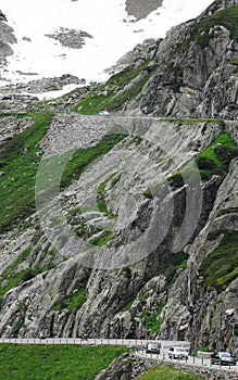 Switzerland- Vertical View of Mountain Highway and Glacier