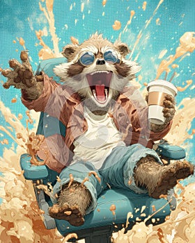 Swivel chair duel: sloth with coffee under fire Ã¢â¬\' stylized office speed battle photo