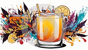 Swizzle Sensation Celebrating National Whiskey Sour Day with a Colorful Cocktail Stirrer.AI Generated