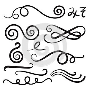 Swoosh Curls Swash Swish with Scribbles and Squiggle Swooshes, S