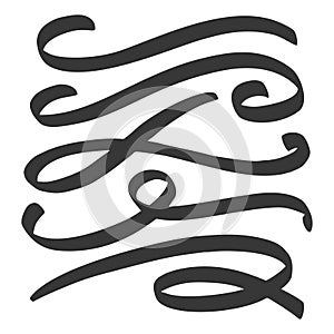 Swoosh hand drawn underlines. Swash and swish curly strokes. Squiggle calligraphic tails and dividers set. Vector