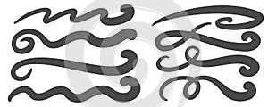 Swoosh vector lines. Hand drawn swash and swish strokes with swirl tail. Calligraphy squiggle waves. Doodle decorative photo