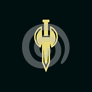 Sword axe weapon creative simple logo design