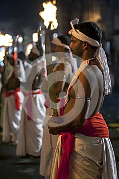 Sword Carriers perform during the Esala Perahera in Kandy, Sri Lanka.