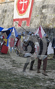 Sword fight between knights in historical re-enactment