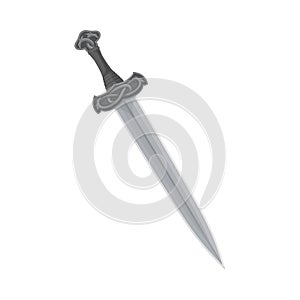 Sword with Handle with Scandinavian Ornament and Sharp Blade as Norway Attribute Vector Illustration