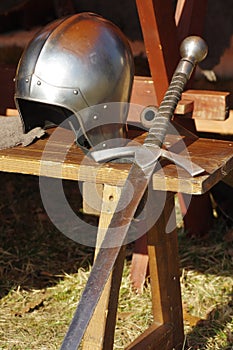 Sword and helmet medieval weaponry